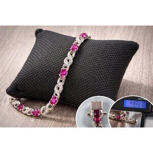 Sterling Silver Bracelet w Pink Gemstones Infinity Link 9.47g 7.5”